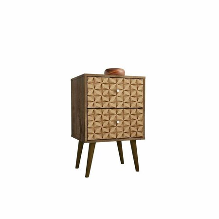 DESIGNED TO FURNISH Liberty Mid-Century-Modern Nightstand 2.0 w/2 Full Extension Drawers, Rustic Brwn & 3D Brown Prints DE2616405